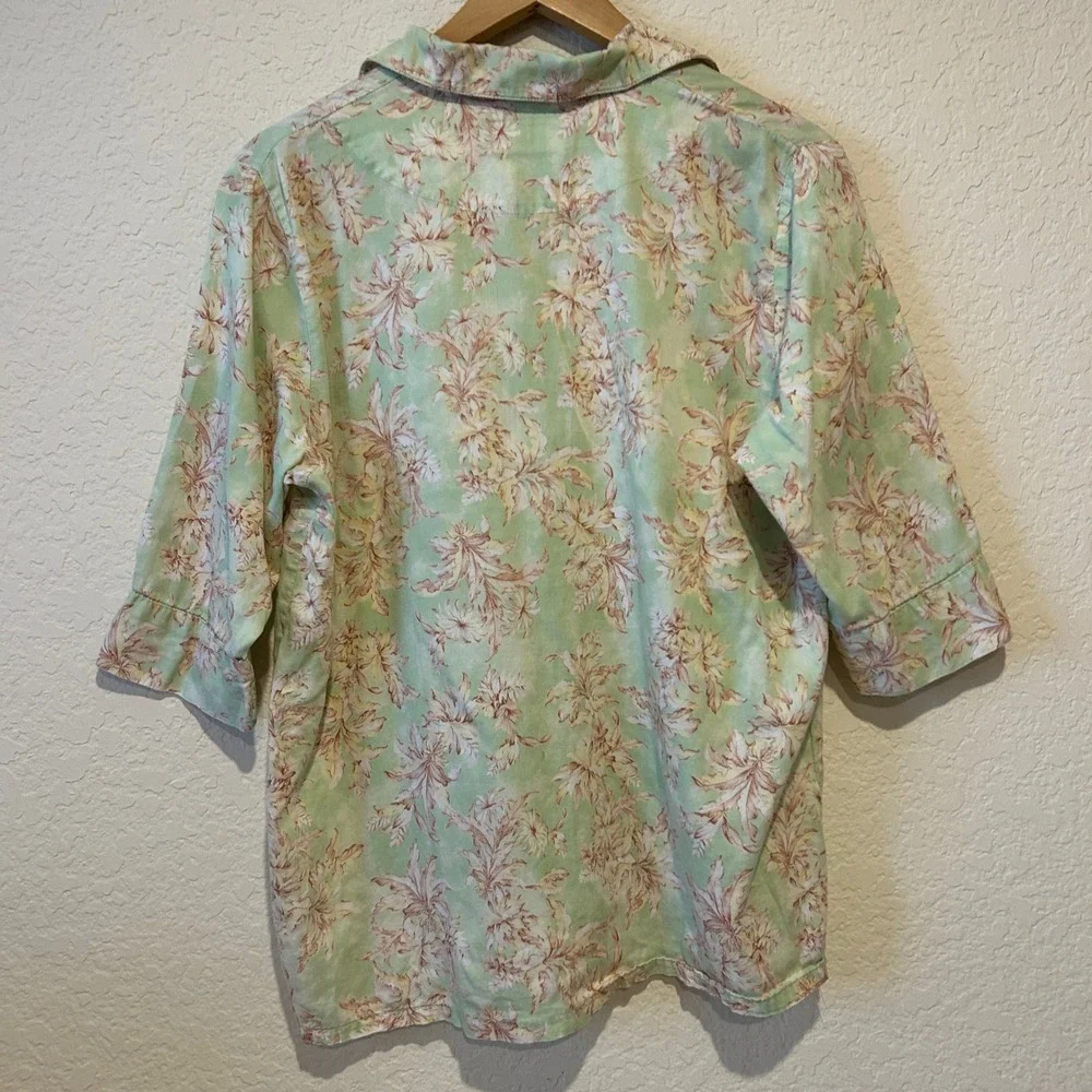 Papinelle Pajama Set Sz M Green Floral Cotton Button Up Crop Cottagecore Garden